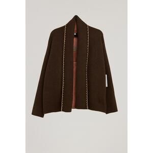 NEW FLAT WHITE women's pug sweater cardigan in brown